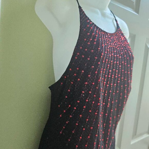 Vintage JSBoutique 90s Red & Black Beaded Criss Cross Back Maxi Formal Dress - Picture 11 of 15